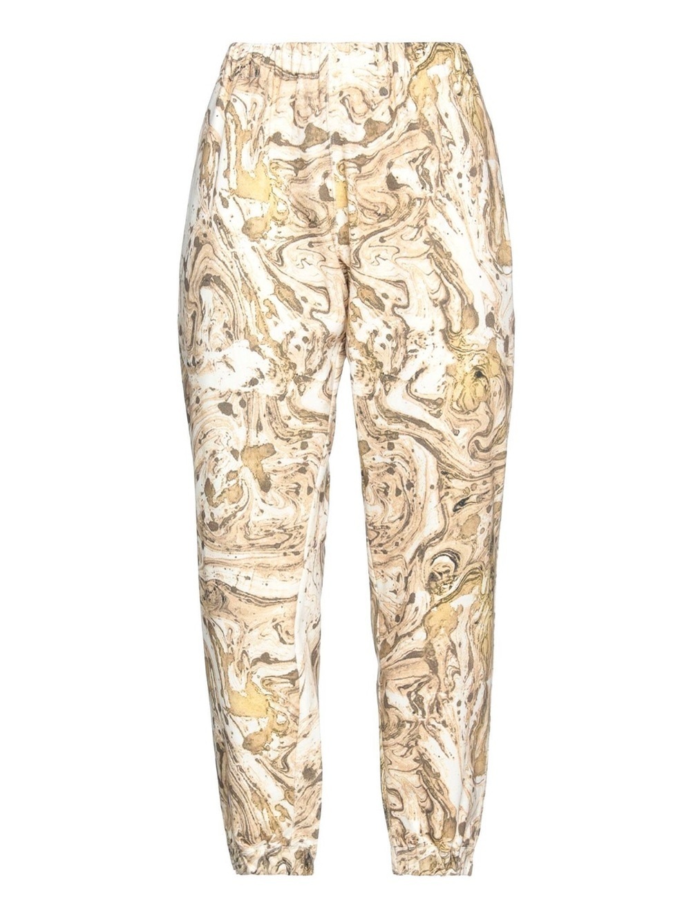 BASSIKE BEIGE MARBLE PRINT CASUAL TIE WAIST PANTS